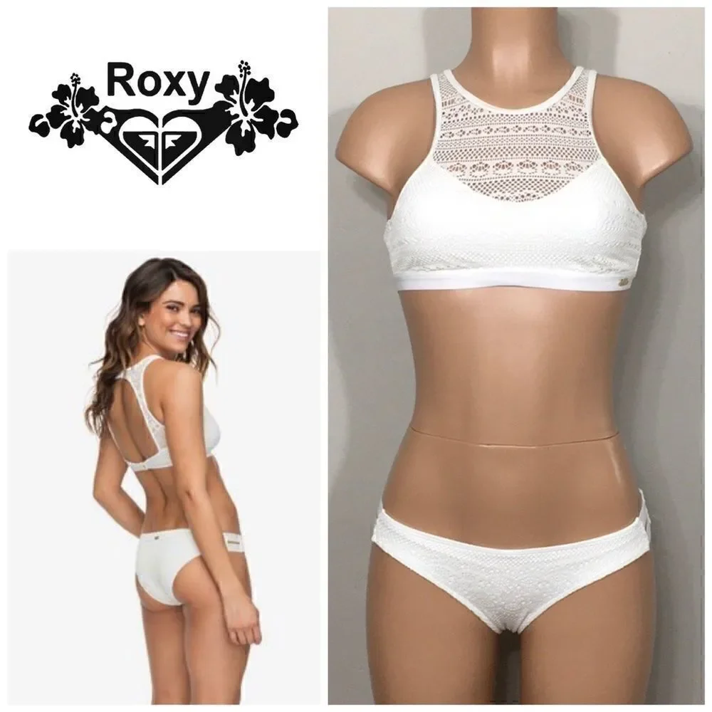 ROXY ivory crochet bikini set. New